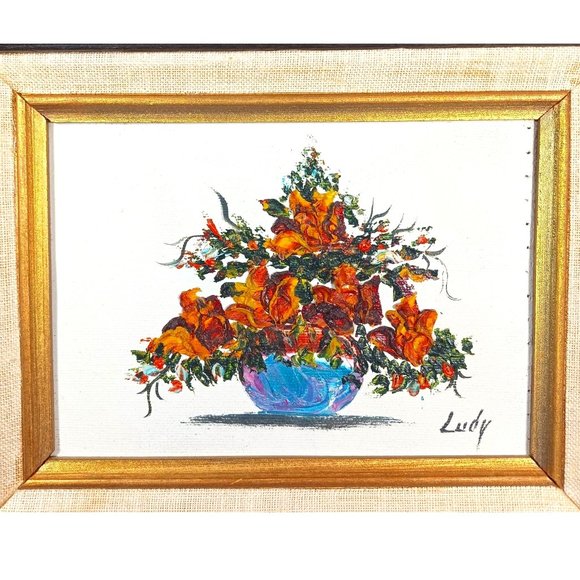 MCM Still Life Original Textured Oil Painting Roses Flowers Floral Arrangement - Picture 2 of 8